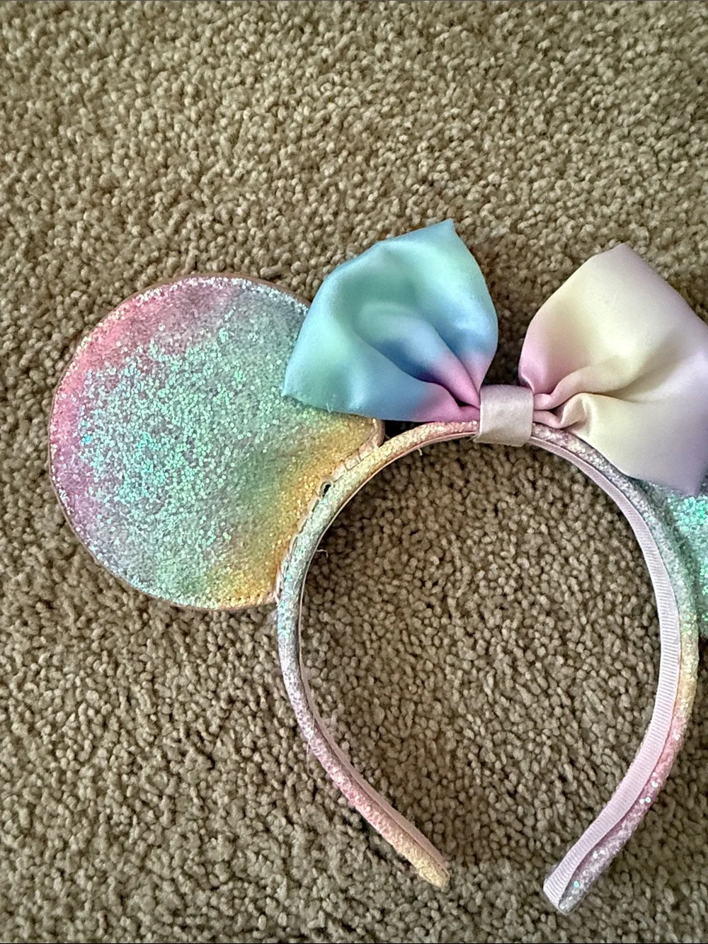 Pastel Rainbow Glitter Minnie Ears Headband for Kids